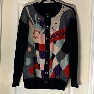 Vintage-Inspired Statement Cardigan | Black & Multicolor‎ | Approx. Medium